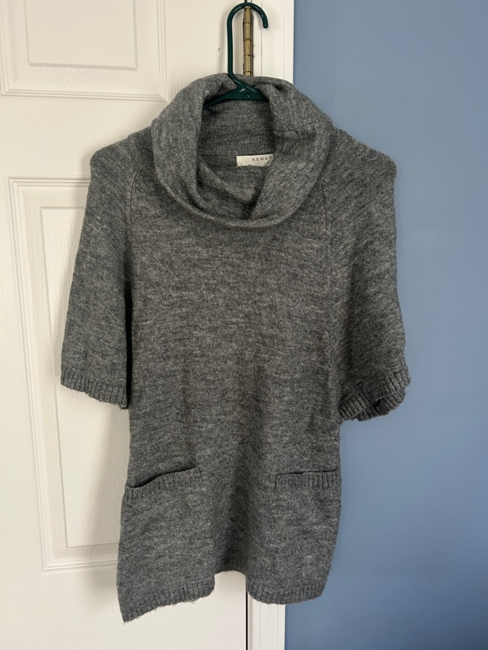 Kenar Heather Gray Cowl-Neck Short-Sleeve Sweater